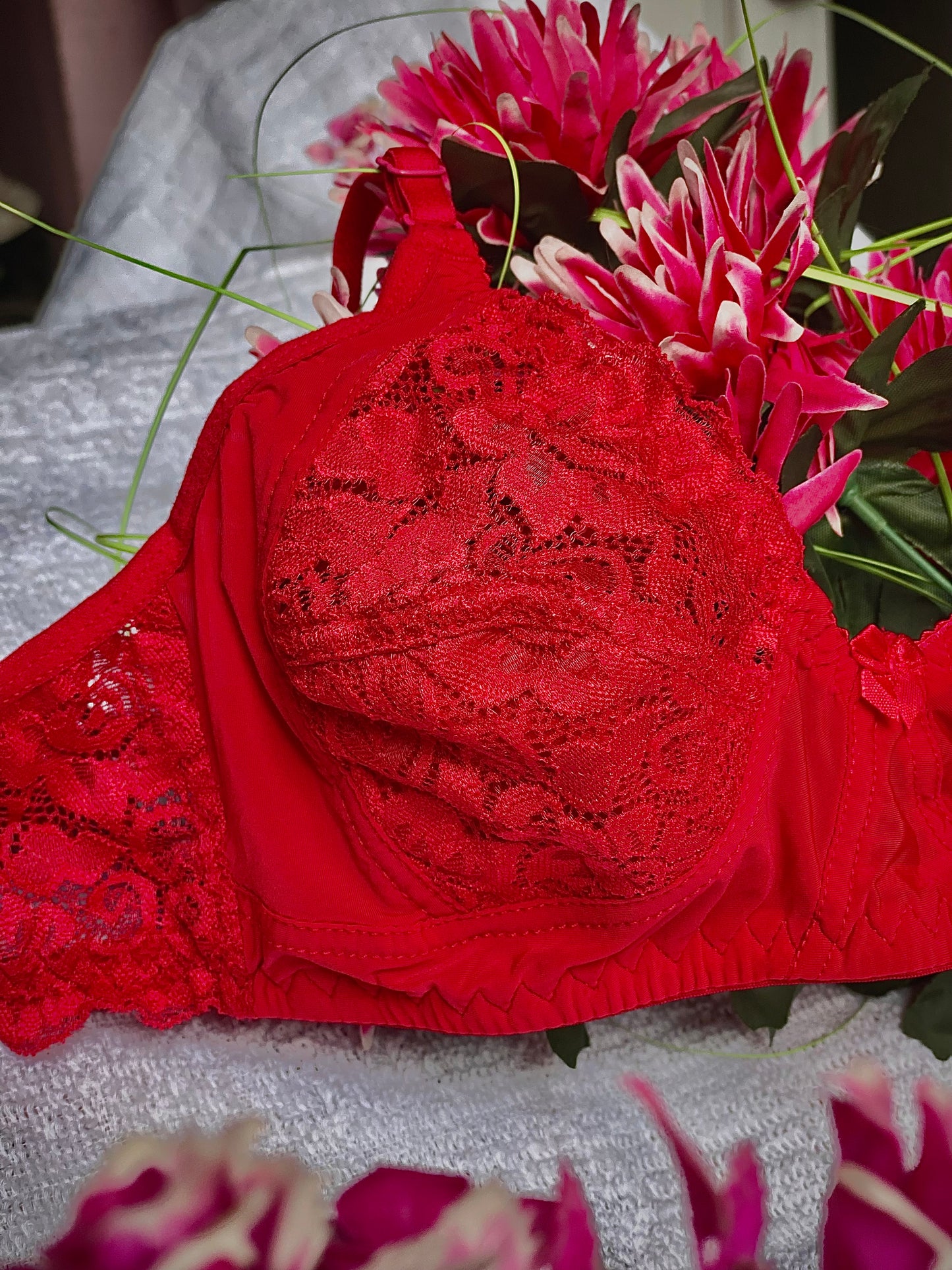 Elezyo Comfort lace Bra & Panty Set (Red, Beige & Rani Pink)